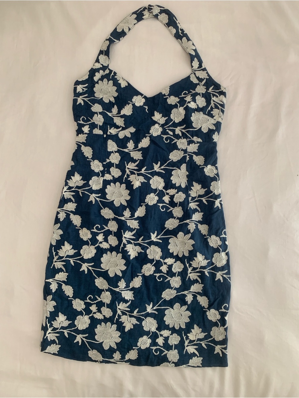 NWT Ralph Lauren Linen Embroidered Floral Halter Dress Size 2 Cottage Coastal